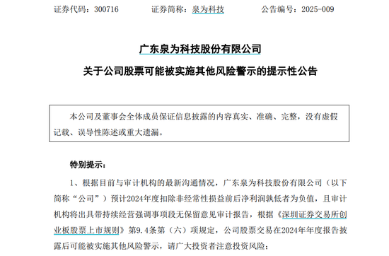 七星配资 泉为科技可能被实施其他风险警示